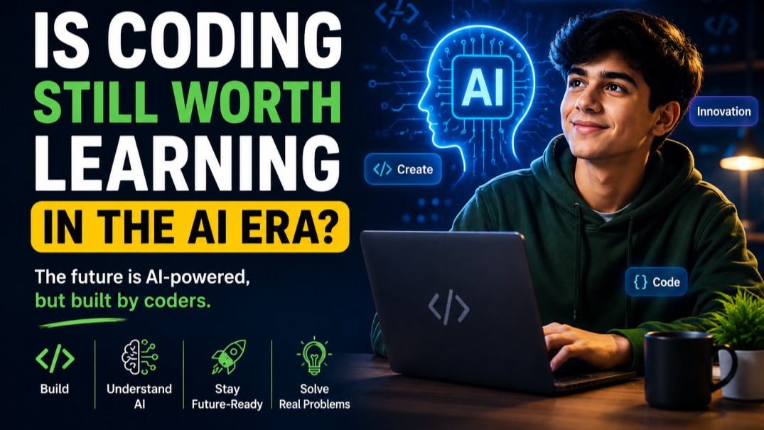 Child learning to code on a laptop in the AI era
