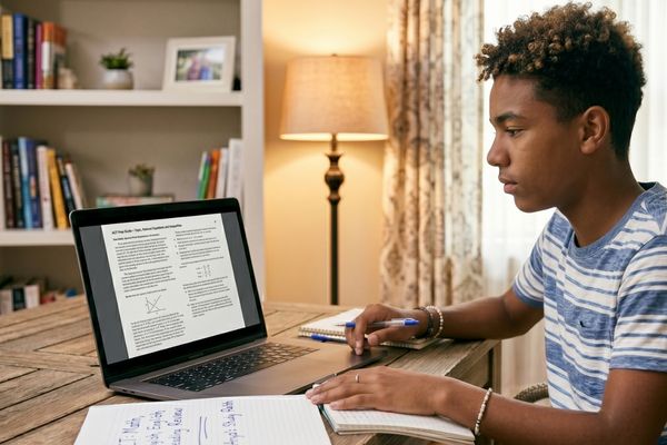 Student learning ACT math reading and English online