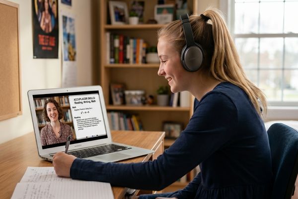 student learning ACCUPLACER reading writing math skills with tutor