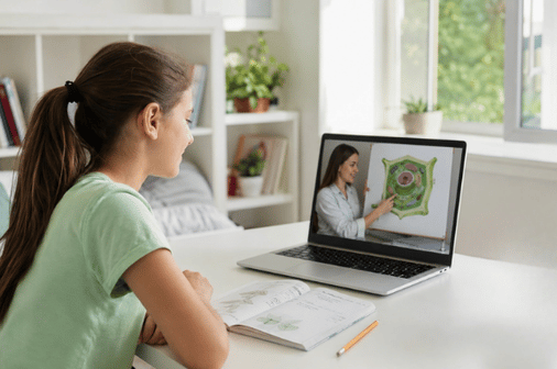 Student learning biology with a one-on-one online tutor
