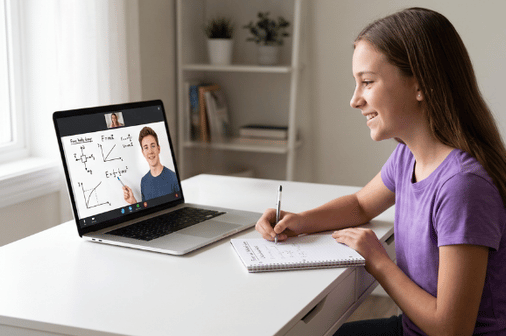 Online physics tutor helping student solve problems