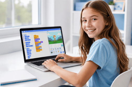 Student Building a Scratch Coding Project