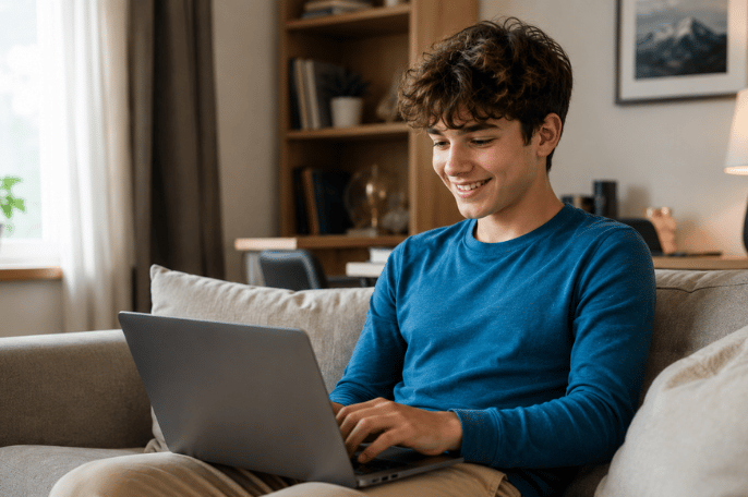 Student building a responsive website on a laptop.