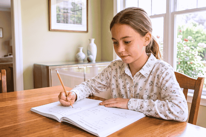 Child applying math skills to problems.