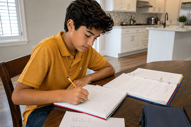 Student solving a challenging math problem.