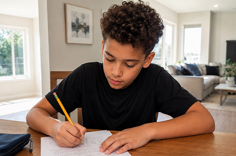 Student solving a challenging math problem