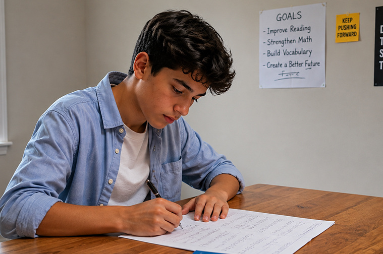 Student solving a Grade 8 math problem