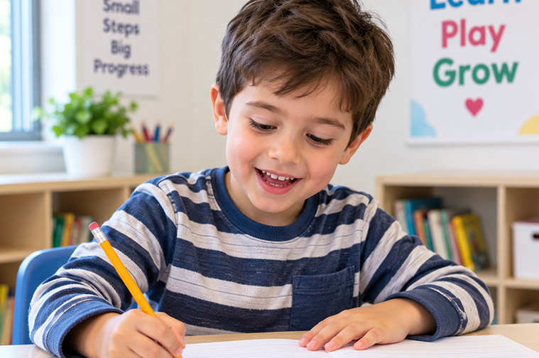 Young student expressing ideas during an English lesson