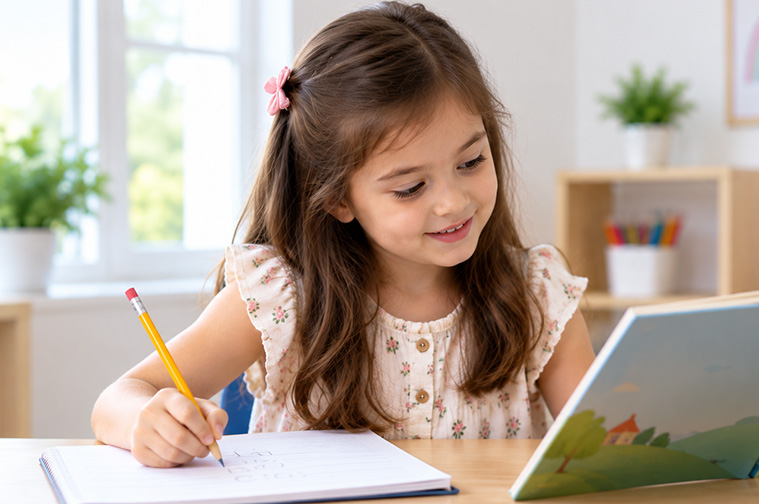 Kindergarten student developing speaking and listening skills