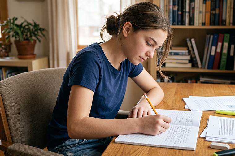 Grade 9 student developing analytical writing and communication skills