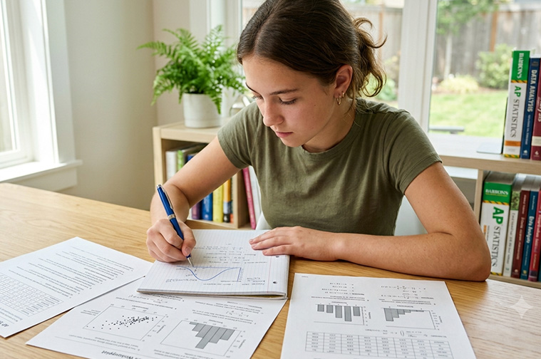 Student analyzing AP Statistics data